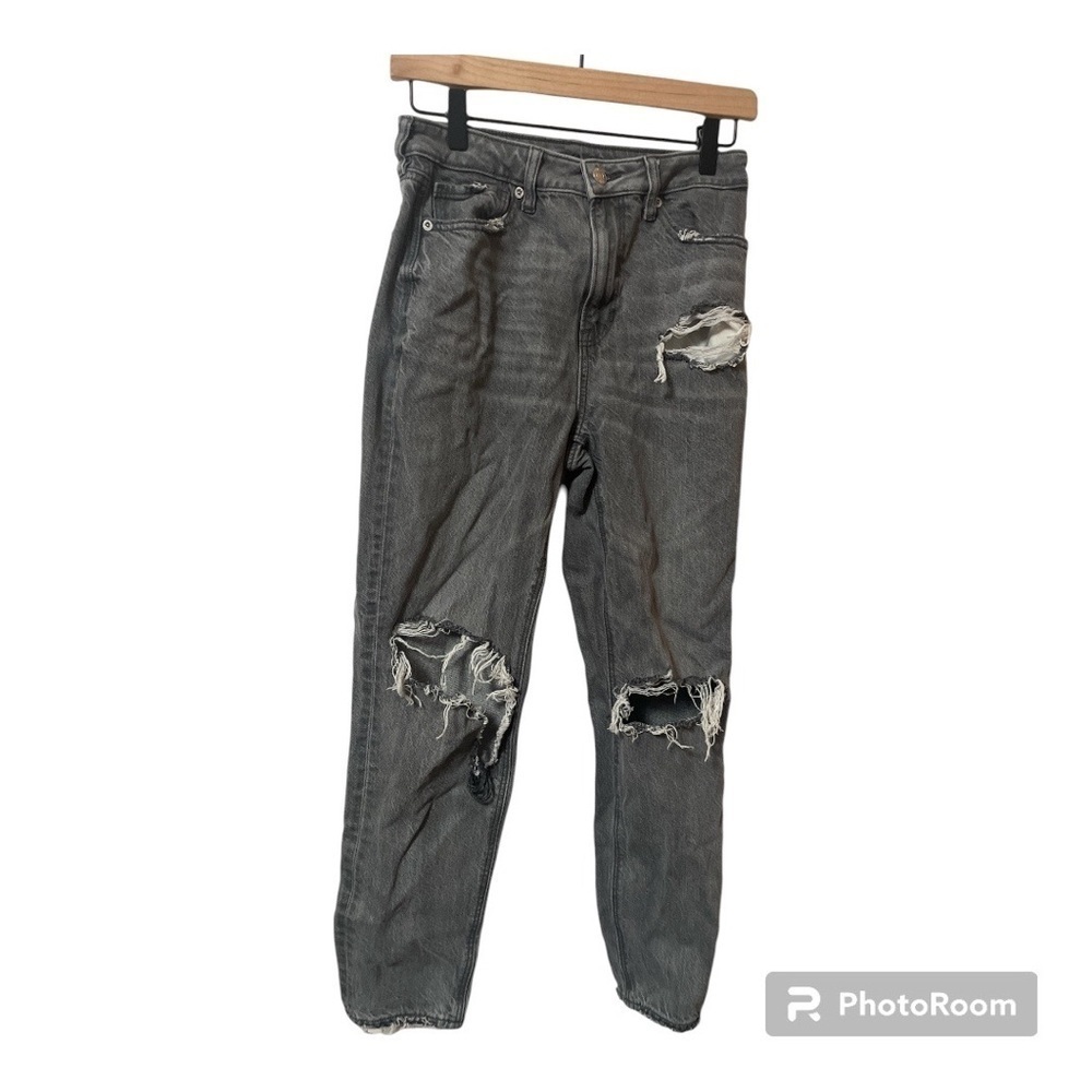 American Eagle Destroyed Distressed Grey Mom Jean